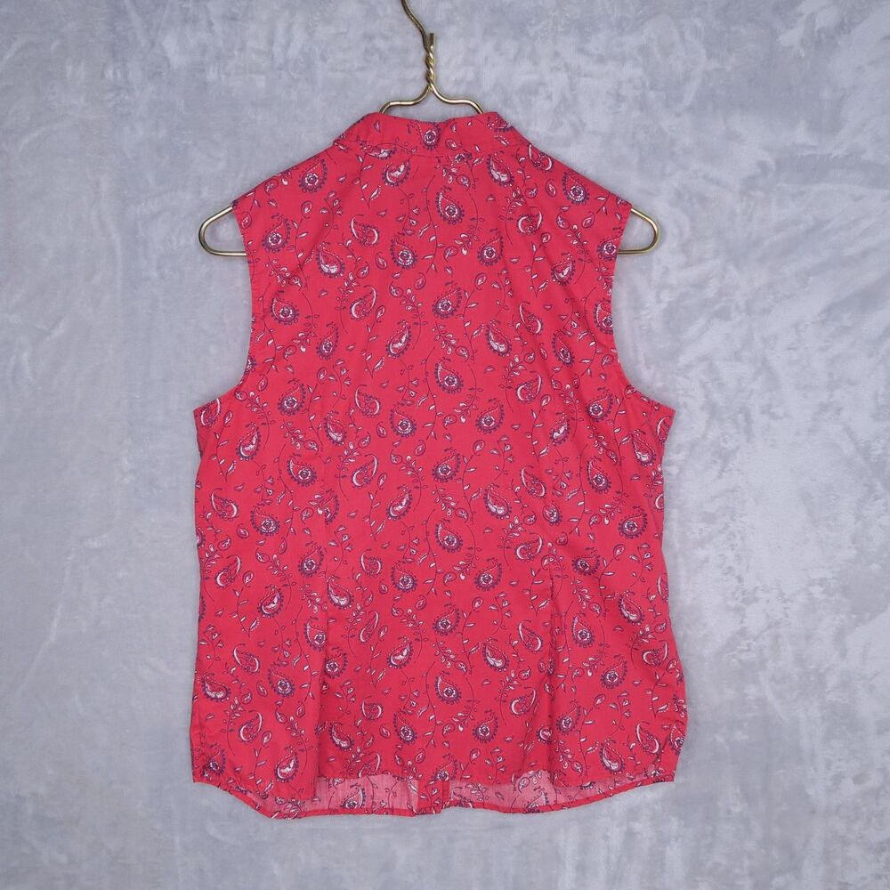 CASCADE BLUE Red Paisley Print Sleeveless Shirt Size L Collared Bandana Country - Picture 4 of 8